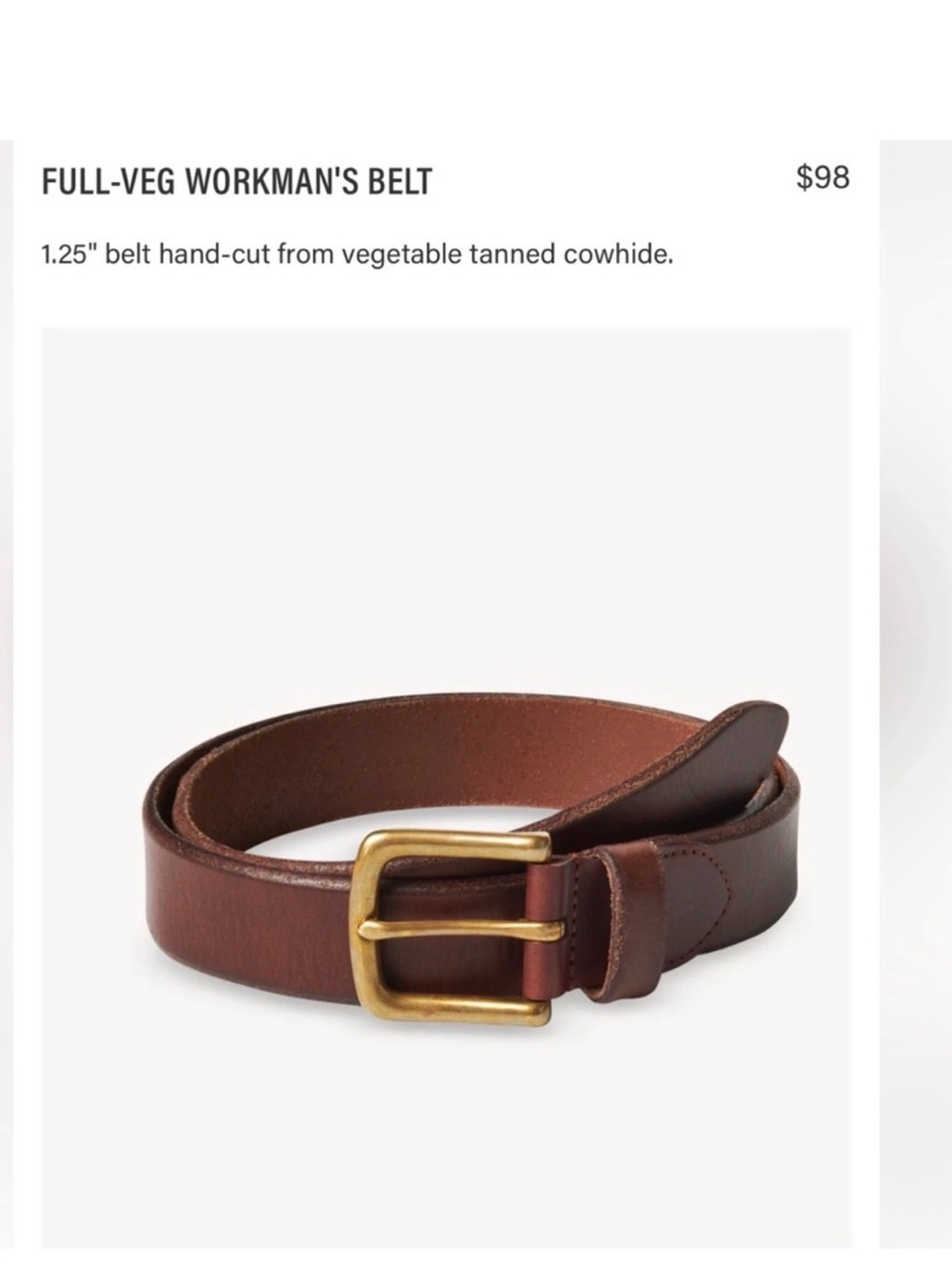 Buck Mason Full-Veg Workmans Belt 32 NWT